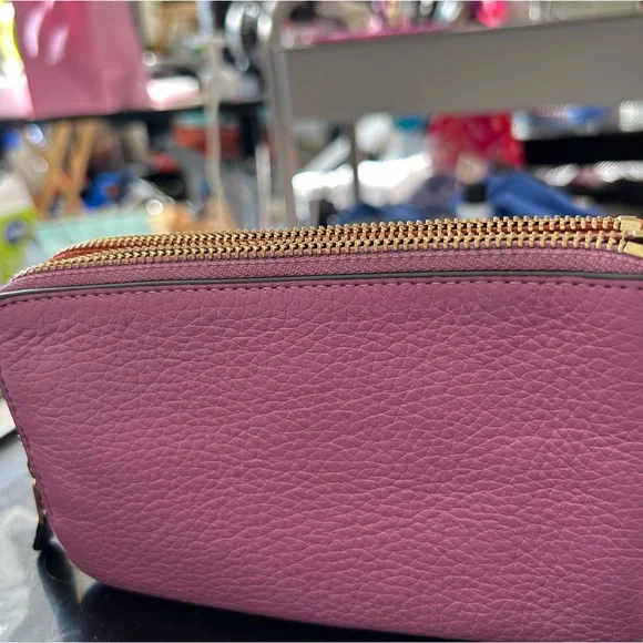 Coach Rust and Light Purple Leather Double Zip Wristlet with Gold Details - Picture 2 of 6